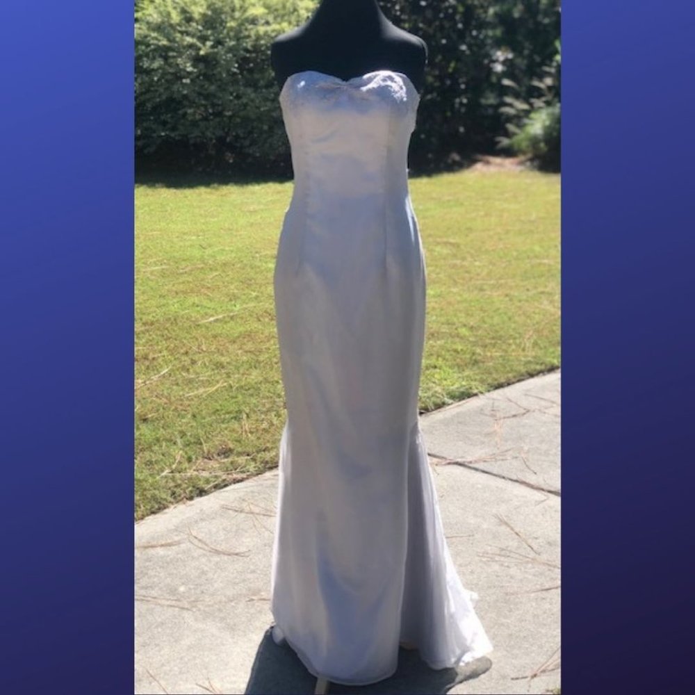 Custom Made Organza Floor Length Embroidered Detail Small Train Size 8
